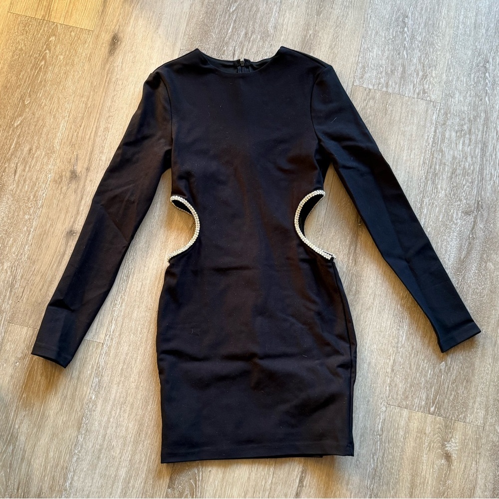 SHEIN BAE. A higher brand of SHEIN. Black with faux diamonds long sleeved dress